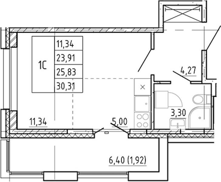 Квартира студия 23.91 м², 4/12 эт., ЖК «Полис Новоселье»